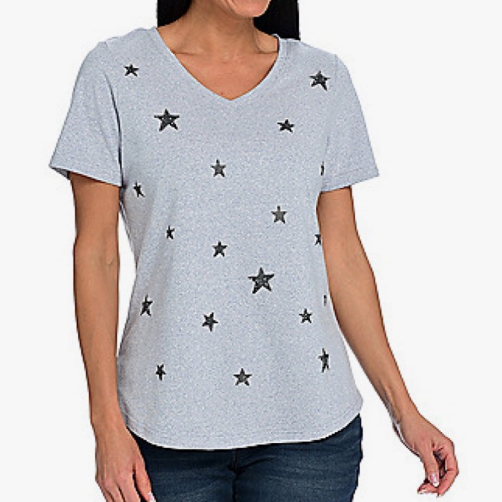 Women’s Christopher &‎ Banks Light Gray Star V-Neck Tee